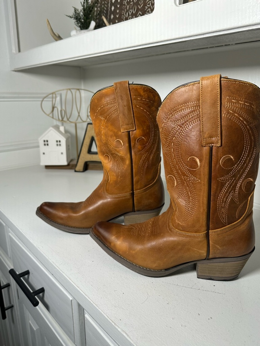 Sterling River Women 9.5 Tan Leather Cowboy Boots Western Cowgirl Classic Ranch